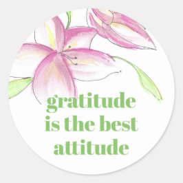 Pink Watercolor Lily Dankbarkeit Runder Aufkleber