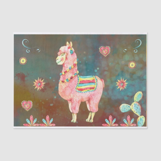 Pink Watercolor Llama Decoupage Seidenpapier (Vorderseite)