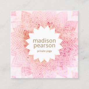 Pink Watercolor Lotus Mandala Blume Yoga Lehrer Quadratische Visitenkarte