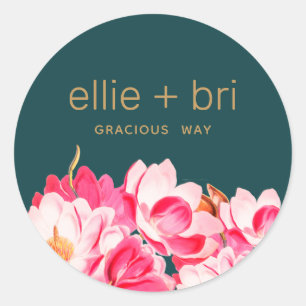 Pink Watercolor Magnolia Aquamarine florale Aufkle Runder Aufkleber