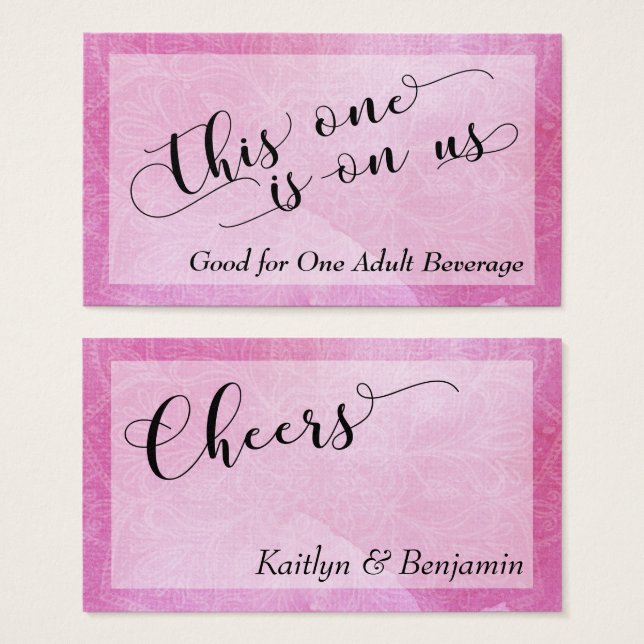 Pink Watercolor Mandala Wedding Drinks Tickets 3 (Vorne & Hinten)