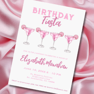 Pink Watercolor Margarita Fiesta Geburtstag Einladung