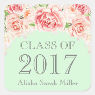 Pink Watercolor Mint Abschluss Class 2017 Quadratischer Aufkleber
