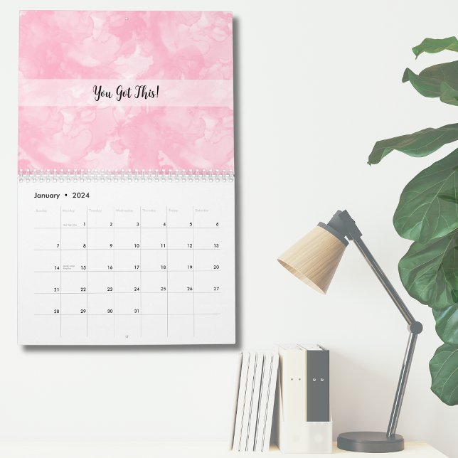 Pink Watercolor Modern Minimalistisch Kalender (Customizable Pink Watercolor Modern Minimalist Calendar)