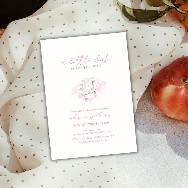 Pink Watercolor Moderne Kleine Koch Kinderdusche Einladung (Pink Watercolor Modern Little Chef Baby Shower Invitation)