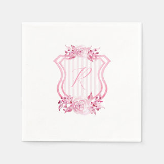 Pink Watercolor Monogram Floral Napkins Serviette