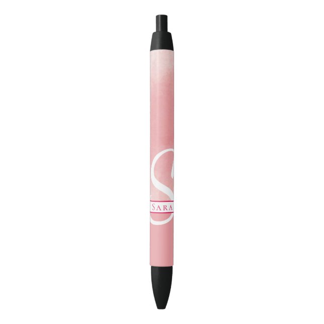 Pink Watercolor Monogram Pen Kugelschreiber (Vorderseite Vertikal)
