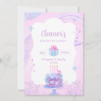 Pink Watercolor Niedlich Mermaid Geburtstagsparty Einladung