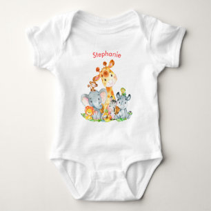 Pink Watercolor Niedlich Safari Jungle Tiere Baby Strampler