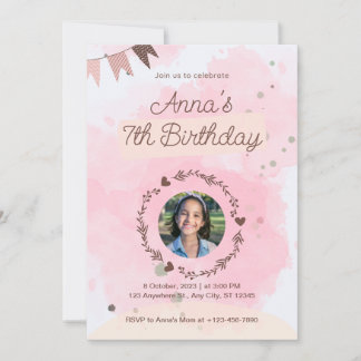 Pink Watercolor-Niedliche Geburtstag Einladung