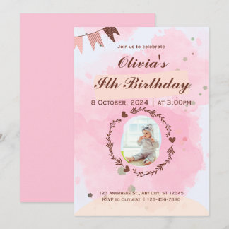 Pink Watercolor-Niedliche Geburtstag Einladung