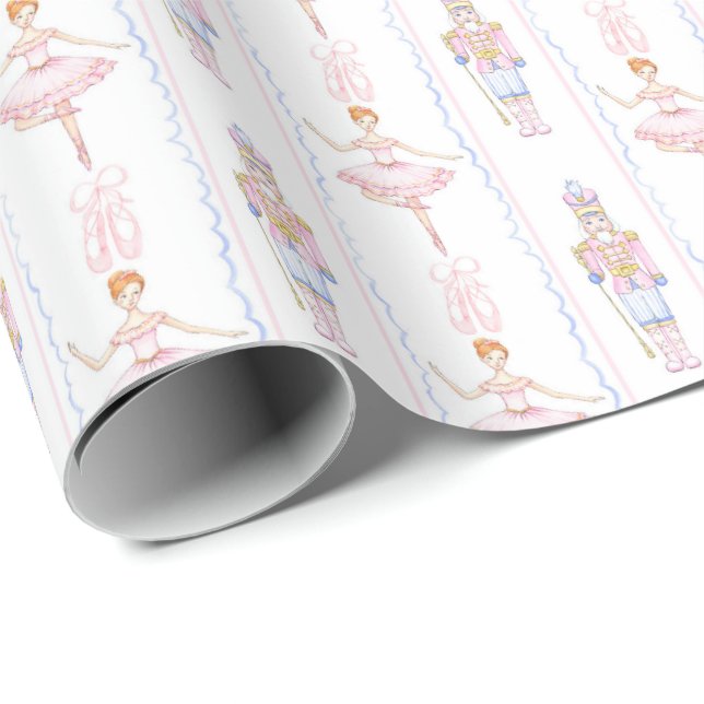 Pink Watercolor Nutcracker Weihnachtswrapping Papa Geschenkpapier (Rolleneckpunkt)