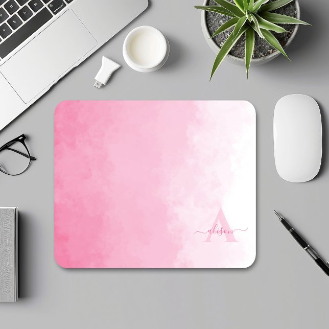 Pink Watercolor Ombre Feminine Monogram Mousepad (Von Creator hochgeladen)