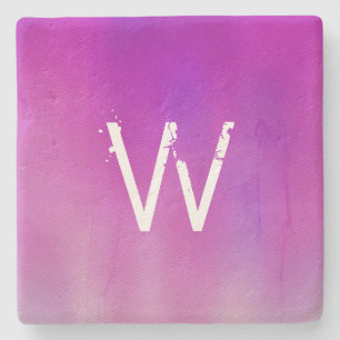 Pink Watercolor Ombre Monogram Steinuntersetzer