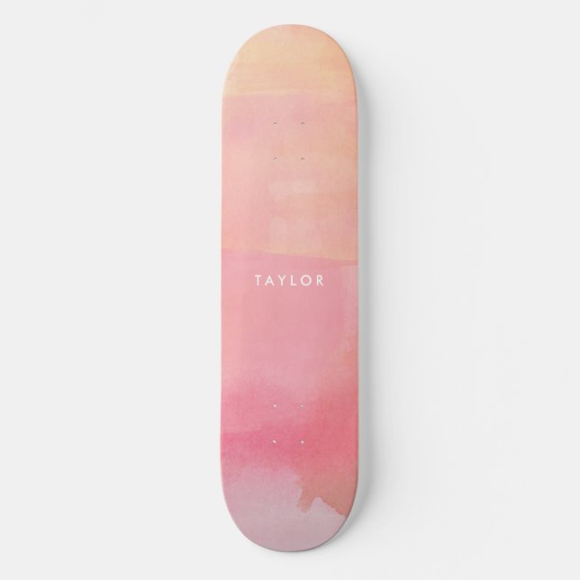 Pink Watercolor Ombre Name Skateboard (Vorderseite)
