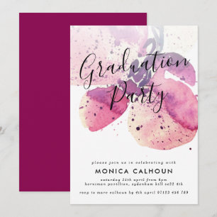 Pink Watercolor Orchid Graduation Party Einladung