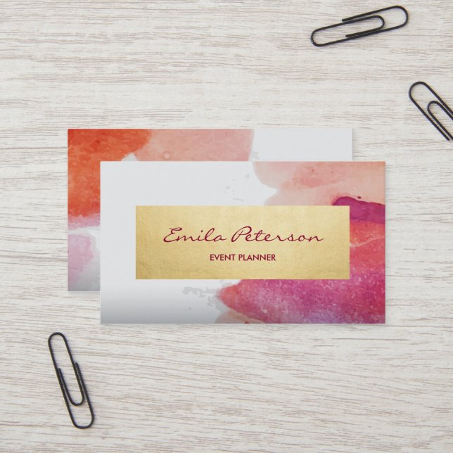 Pink Watercolor Paint Spritzer Abstrakt Visitenkarte (Vorderseite/Rückseite Beispiel)