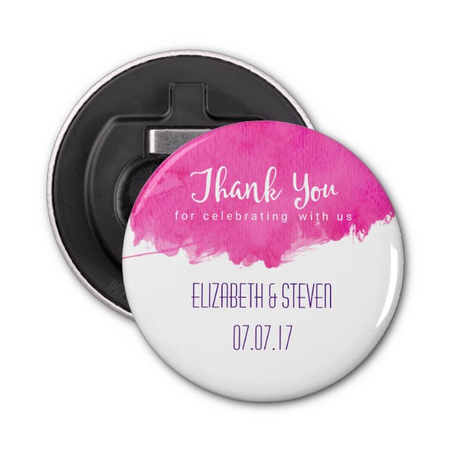 Pink Watercolor Paint Spritzer Hochzeit Vielen Dan Flaschenöffner (Vorderseite)