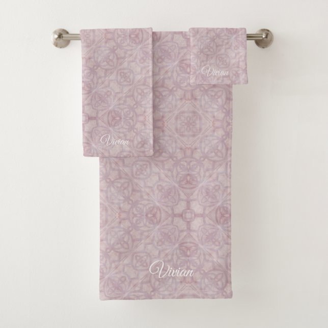 Pink Watercolor Pattern Badehandtuch Set (Insitu)
