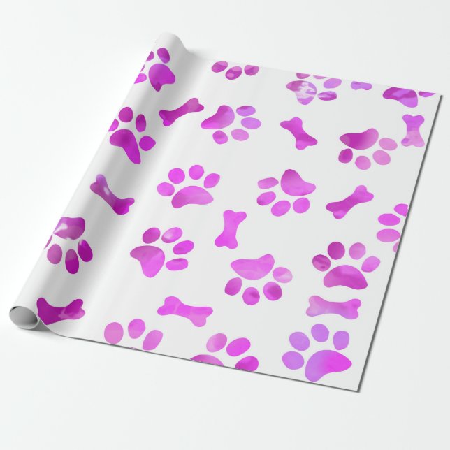 Pink Watercolor Paw Prints Birthday Geschenkpapier (Ungerollt)