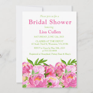 Pink Watercolor Peonies Bridal Dusche Einladung