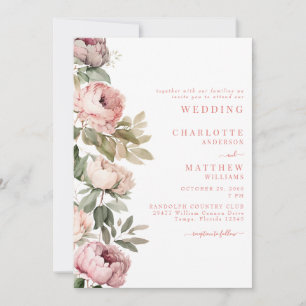 Pink Watercolor Peonies Elegante Hochzeit Pink Tex Einladung
