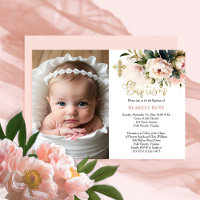 Pink Watercolor Peonies Floral Girl Foto Taufe