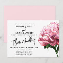 Pink Watercolor Peony Blume, Moderne Hochzeit