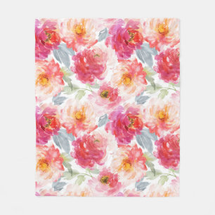Pink Watercolor Peony Blume Pattern Fleecedecke