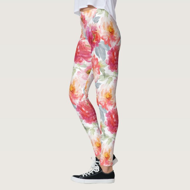 Pink Watercolor Peony Blume Pattern Leggings (Links)