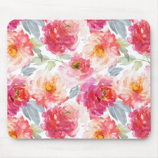 Pink Watercolor Peony Blume Pattern Mousepad (Vorne)