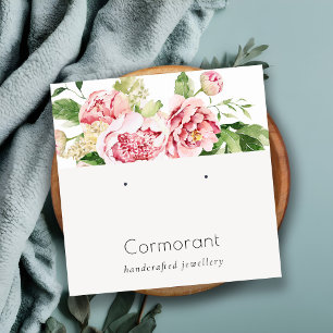 Pink Watercolor Peony Floral Stud Earring Holder Quadratische Visitenkarte