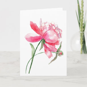 Pink Watercolor Peony Grußkarte Karte