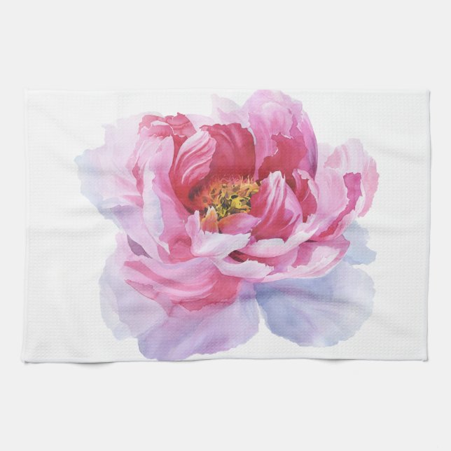 Pink Watercolor Peony Kitchen Handtücher (Horizontal)