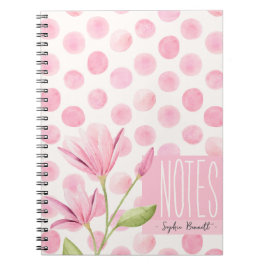 Pink Watercolor Polka Dots & Flowers Notizblock