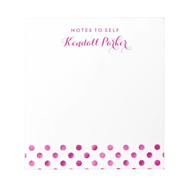 Pink Watercolor Polka Dots mit Ihrem Namen Notizblock (Vorderseite)