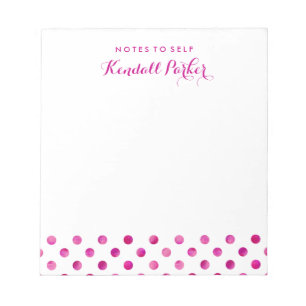 Pink Watercolor Polka Punkte mit Ihrem Namen Notizblock