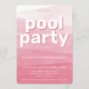 Pink Watercolor Pool Party Geburtstag Einladung