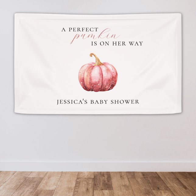 Pink Watercolor Pumpkin Baby Duschbanner Banner (Pink pumpkin baby shower banner)