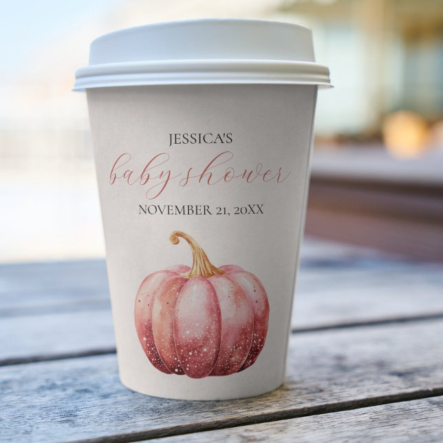 Pink Watercolor Pumpkin Baby Shooting Paper Cup Pappbecher (Pink Pumpkin paper cup. )