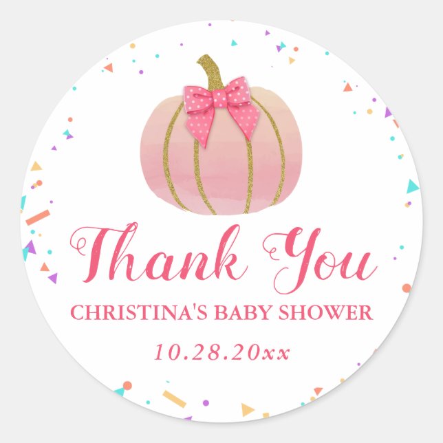 Pink Watercolor Pumpkin Danke Baby Dusche Runder Aufkleber (Vorderseite)