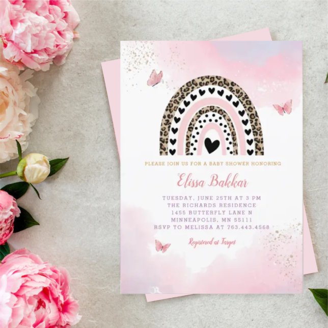 Pink Watercolor Rainbow Butterfly Girl Baby Dusche Einladung (Von Creator hochgeladen)