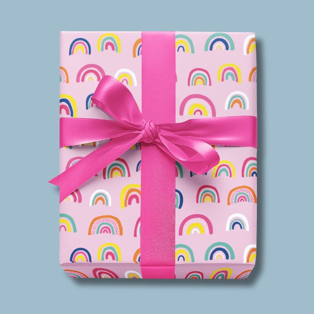 Pink Watercolor Rainbow Geschenkpapier (Pink Rainbow girls wrapping paper, ideal for birthday, baby shower or new born baby.)