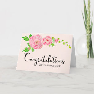 Pink Watercolor Ranunculus Congratulation Card Karte