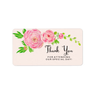 Pink Watercolor Ranunculus Danke Labels Adressaufkleber