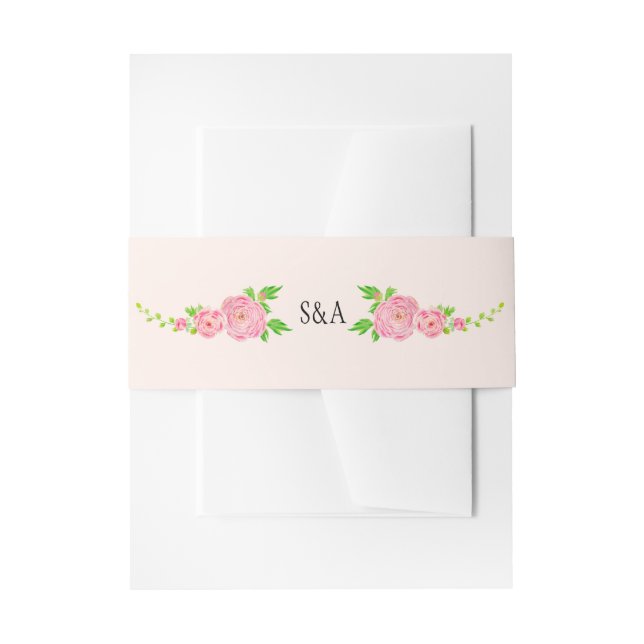 Pink Watercolor Ranunculus Einladung Belly Bands Einladungsbanderole (Vorderseite Beispiel)