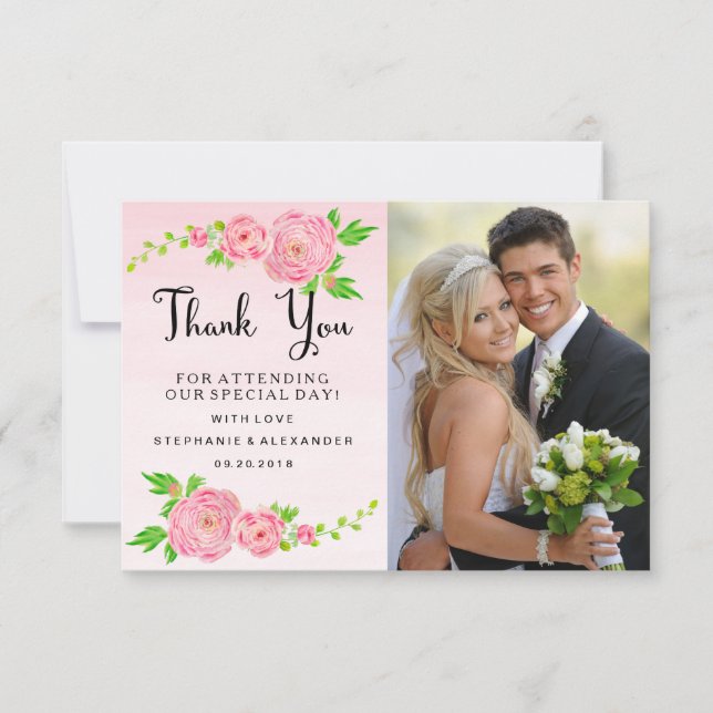 Pink Watercolor Ranunculus Wedding Danke Foto (Vorderseite)