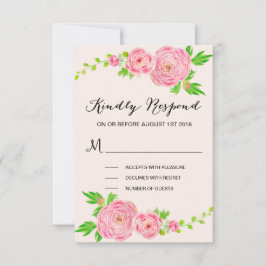Pink Watercolor Ranunculus Wedding RSVP Response Karte