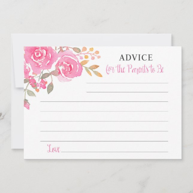 Pink Watercolor Ratschläge für die Eltern, die Kar Einladung (Vorderseite)