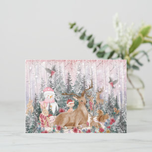 Pink Watercolor Rentier, Snowman Frohe Weihnachten